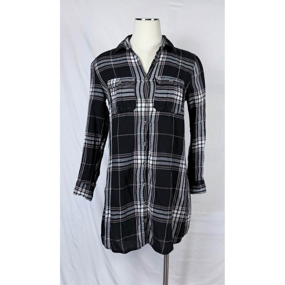 Charlotte Russe Button Down Shirt Mini Dress Small Black White Plaid Grunge